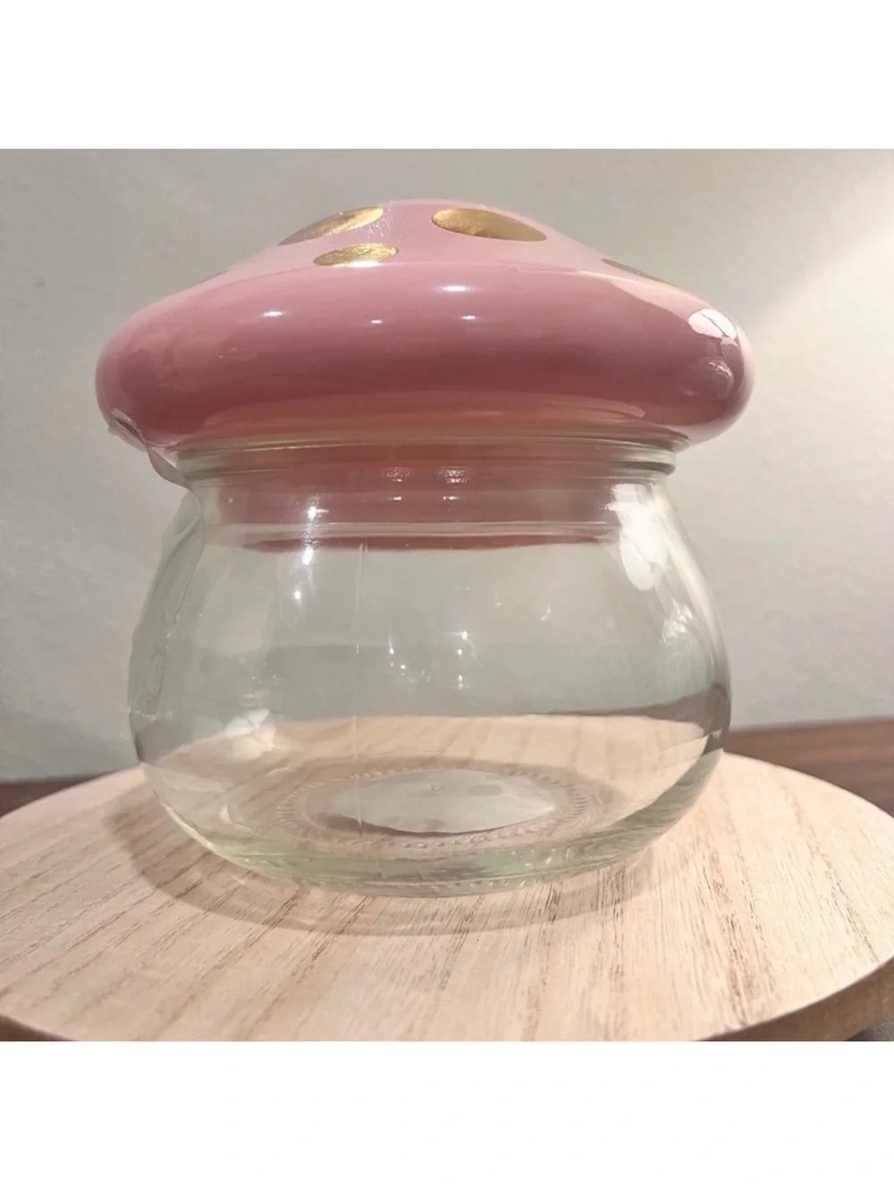 New target glass mushroom candy dish Pink Mushroom Glass Jar with Gold Dots
